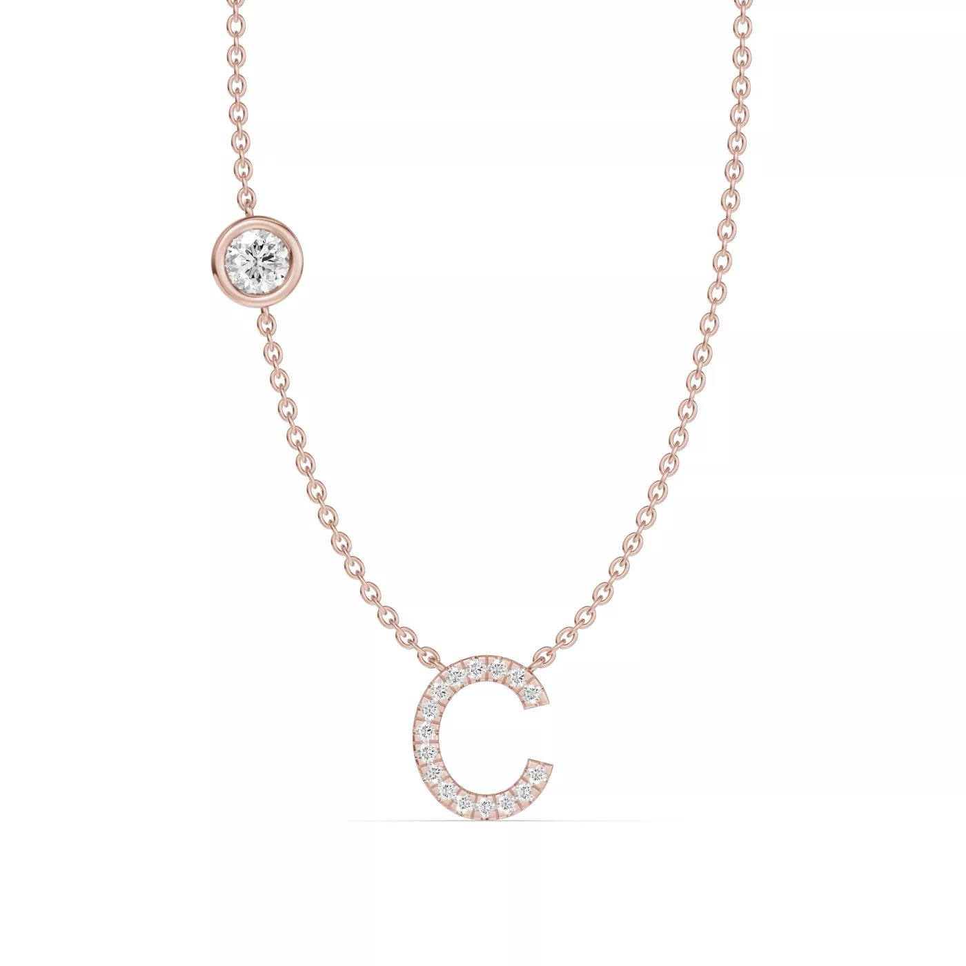 Personalized Initial 14K Rose Gold Engagement Ring