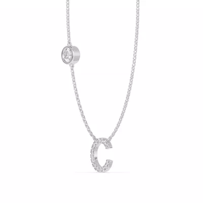 Bezel Diamond Pavé Initial Necklace - C