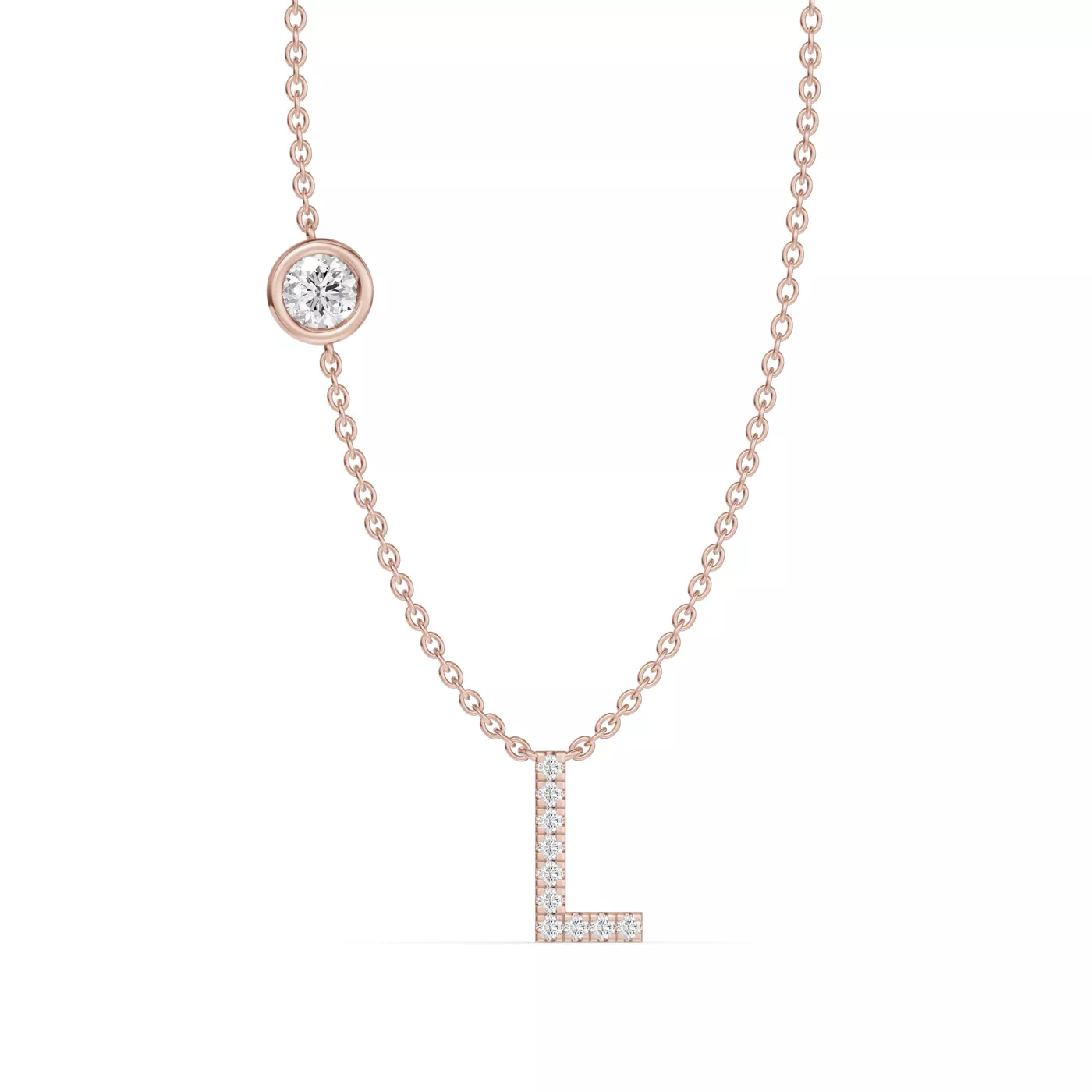 Personalized Initial 14K Rose Gold Engagement Ring