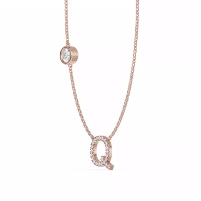Bezel Diamond Pavé Initial Necklace - Q
