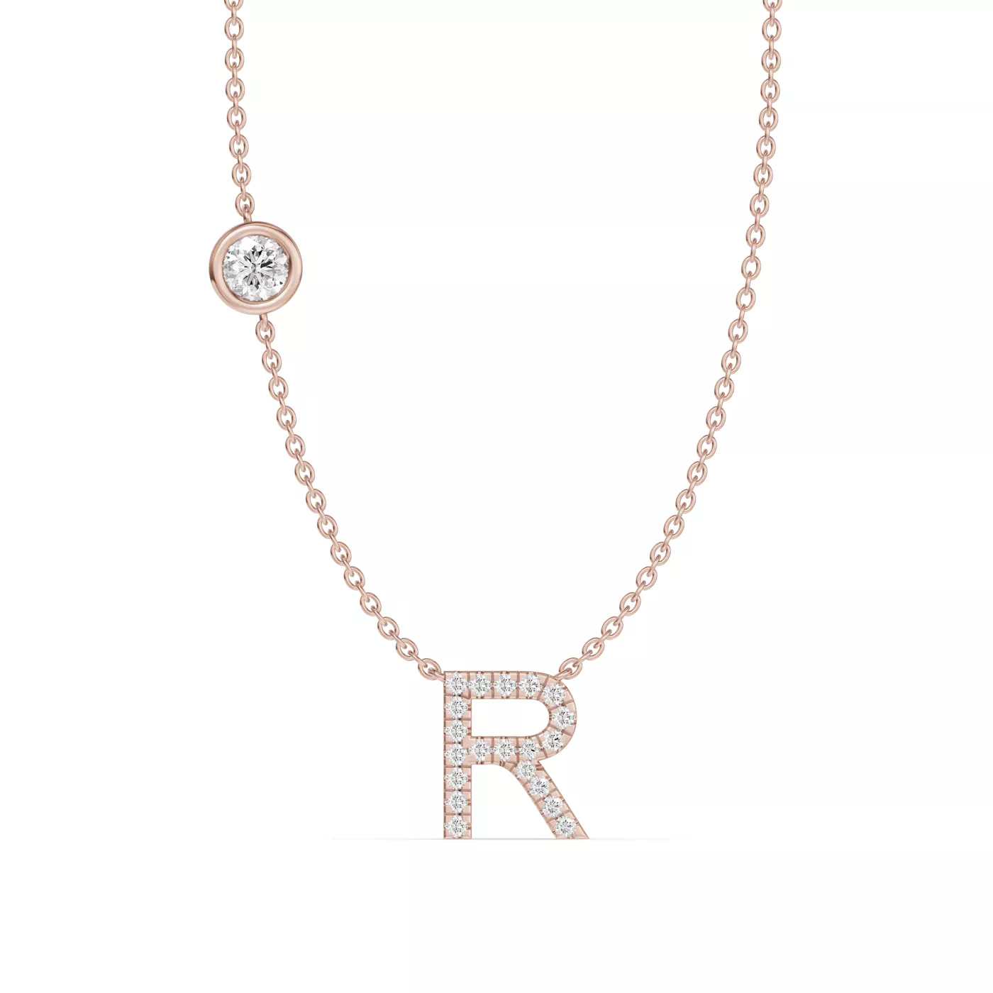 Personalized Initial 14K Rose Gold Engagement Ring