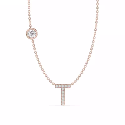 Bezel Diamond Pavé Initial Necklace - T