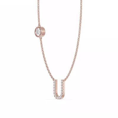 Bezel Lab Diamond Pavé Initial Necklace - U