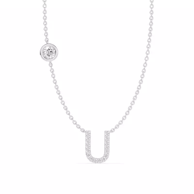 Bezel Lab Diamond Pavé Initial Necklace - U