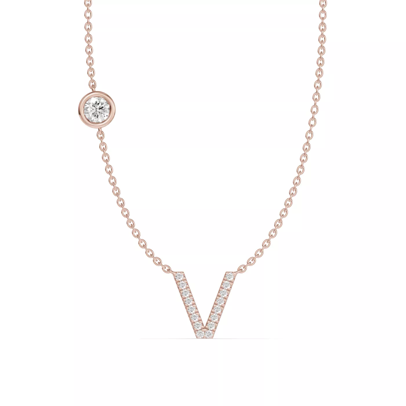 Personalized Initial 14K Rose Gold Engagement Ring