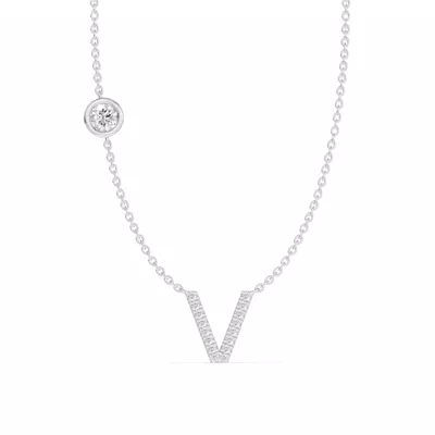 Bezel Lab Diamond Pavé Initial Necklace - V