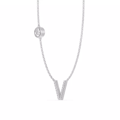 Bezel Diamond Pavé Initial Necklace - V