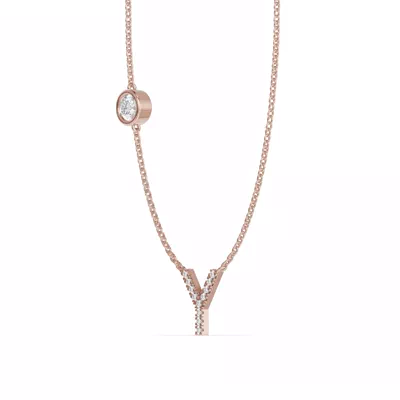 Bezel Diamond Pavé Initial Necklace - Y