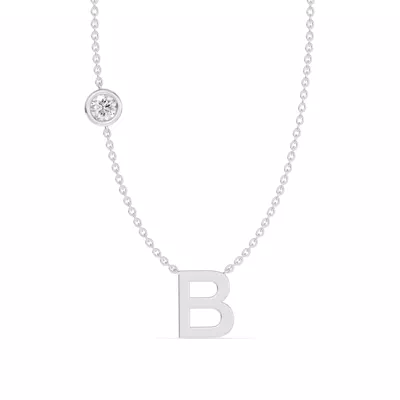 Bezel Lab Diamond Gold Initial Necklace - B