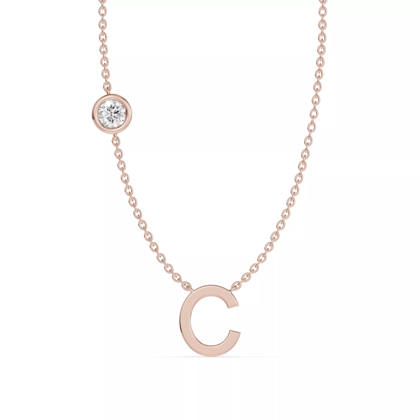 Personalized Initial 14K Rose Gold Engagement Ring