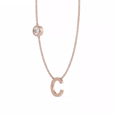 Bezel Lab Diamond Gold Initial Necklace - C