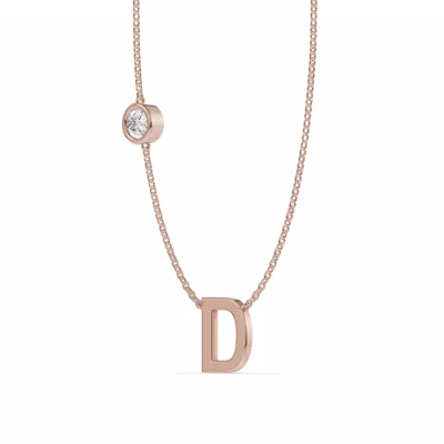 Bezel Lab Diamond Gold Initial Necklace - D