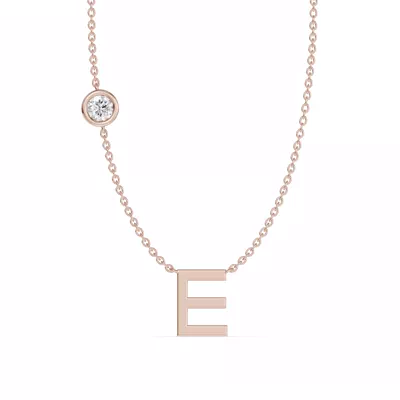 Bezel Diamond Gold Initial Necklace - E