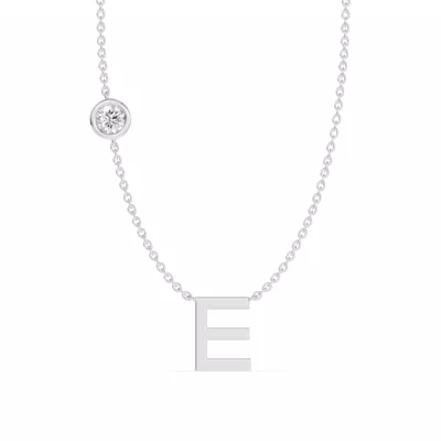 Bezel Diamond Gold Initial Necklace - E