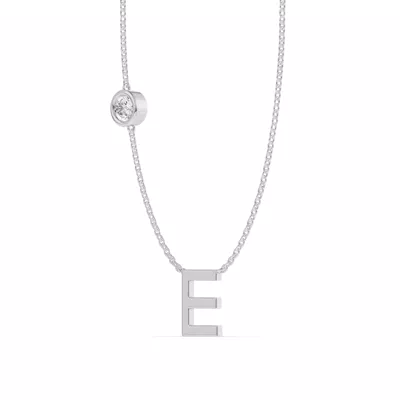 Bezel Diamond Gold Initial Necklace - E