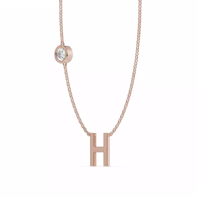Bezel Lab Diamond Gold Initial Necklace - H