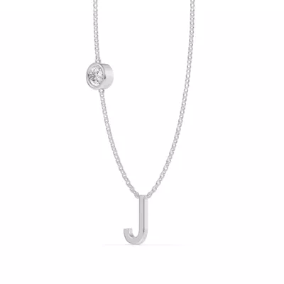Bezel Diamond Gold Initial Necklace - J