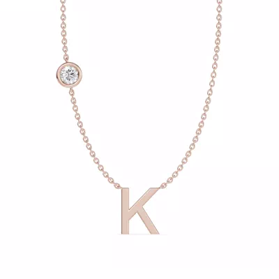 Bezel Lab Diamond Gold Initial Necklace - K