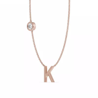 Bezel Lab Diamond Gold Initial Necklace - K