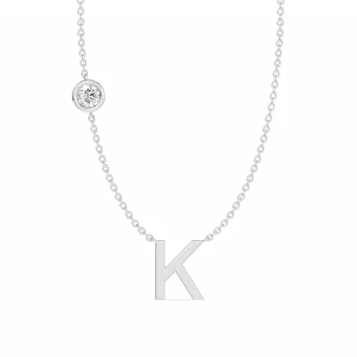 Bezel Diamond Gold Initial Necklace - K