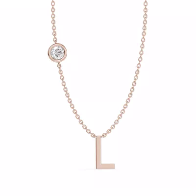 Bezel Diamond Gold Initial Necklace - L