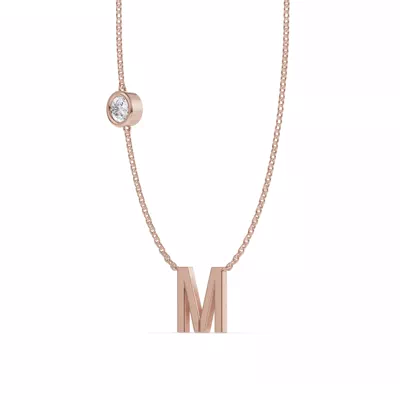 Bezel Lab Diamond Gold Initial Necklace - M