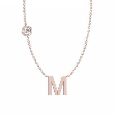 Bezel Diamond Gold Initial Necklace - M
