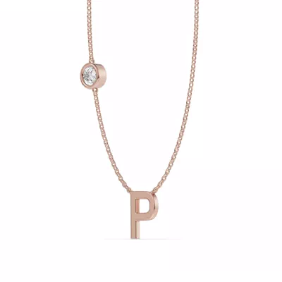 Bezel Diamond Gold Initial Necklace - P