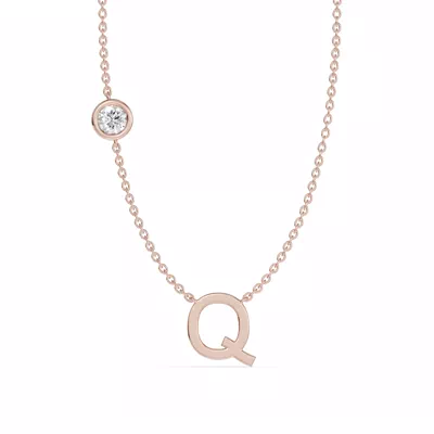 Bezel Diamond Gold Initial Necklace - Q