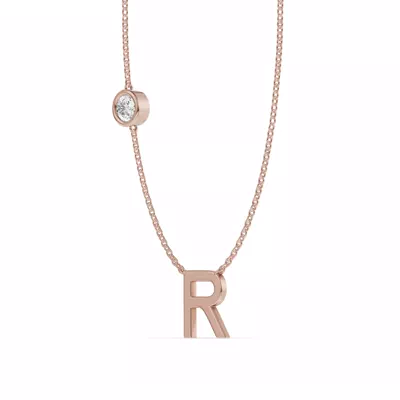 Bezel Lab Diamond Gold Initial Necklace - R