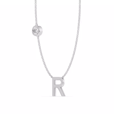 Bezel Lab Diamond Gold Initial Necklace - R