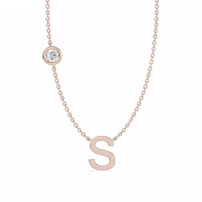 Bezel Diamond Gold Initial Necklace - S