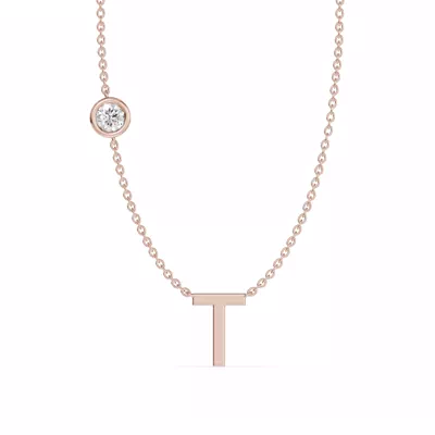 Bezel Lab Diamond Gold Initial Necklace - T