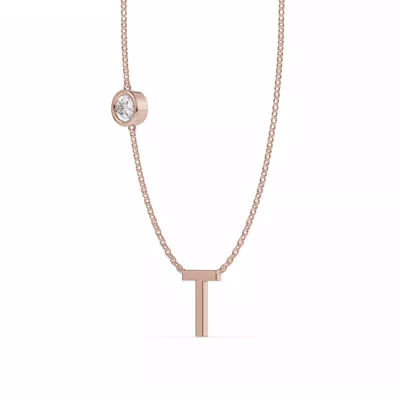 Bezel Lab Diamond Gold Initial Necklace - T