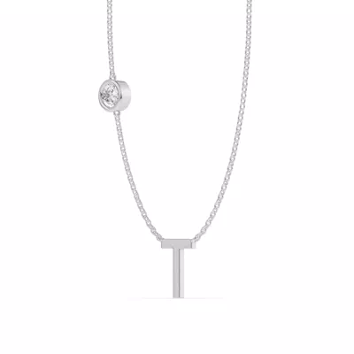 Bezel Lab Diamond Gold Initial Necklace - T