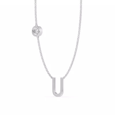 Bezel Lab Diamond Gold Initial Necklace - U