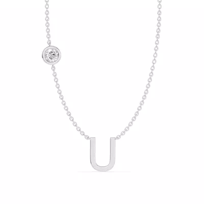 Bezel Diamond Gold Initial Necklace - U