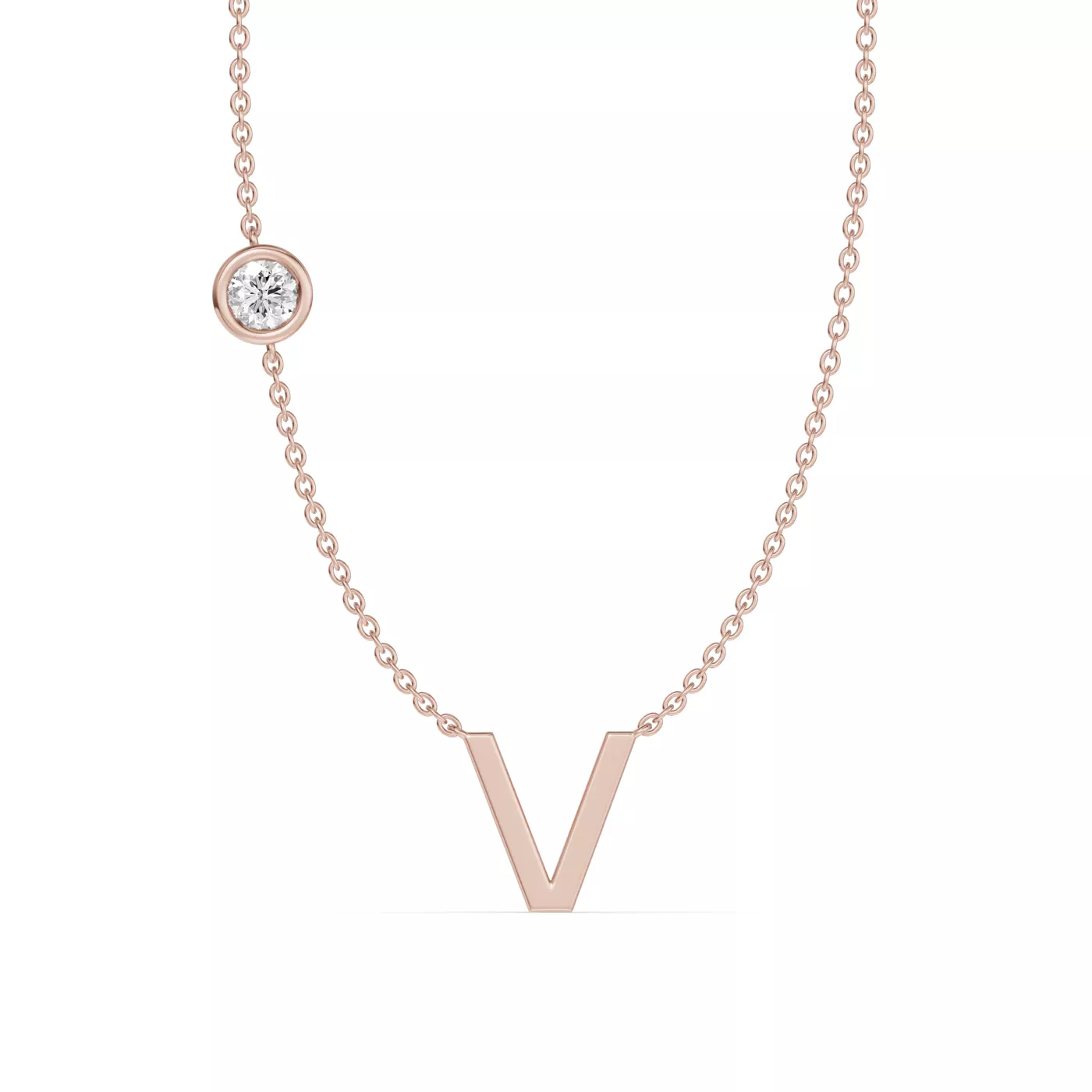 Personalized Initial 14K Rose Gold Engagement Ring