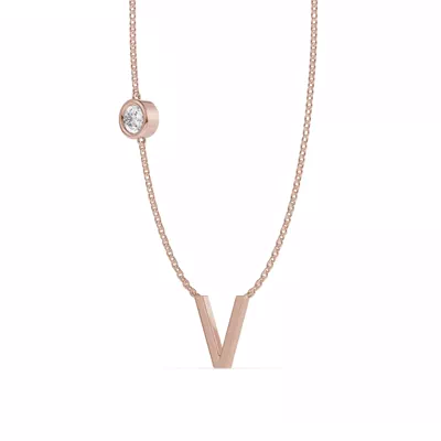 Bezel Lab Diamond Gold Initial Necklace - V