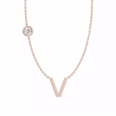 Bezel Diamond Gold Initial Necklace - V