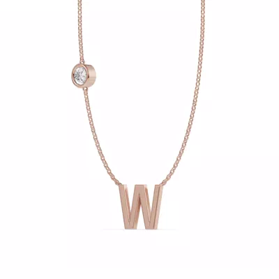 Bezel Lab Diamond Gold Initial Necklace - W