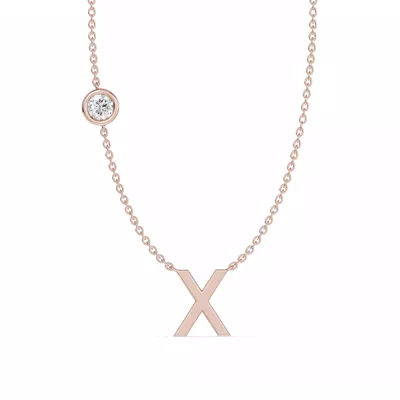 Bezel Lab Diamond Gold Initial Necklace - X