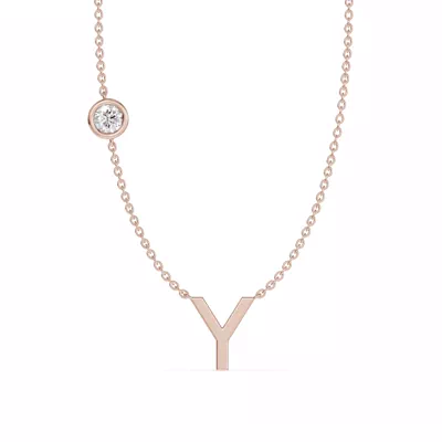 Bezel Diamond Gold Initial Necklace - Y