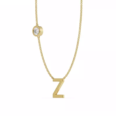Bezel Lab Diamond Gold Initial Necklace - Z