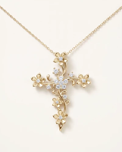 Blossom Cross Lab Diamond Pendant