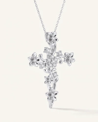 Blossom Cross Lab Diamond Silver Pendant