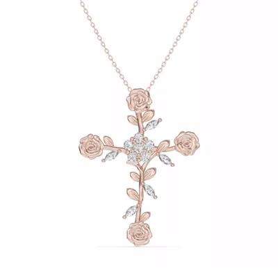 Rose Stem Cross Lab Diamond Pendant