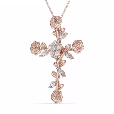 Rose Stem Cross Diamond Pendant