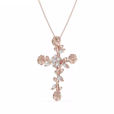 Rose Stem Cross Lab Diamond Pendant