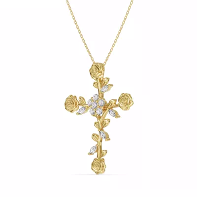 Rose Stem Cross Diamond Pendant